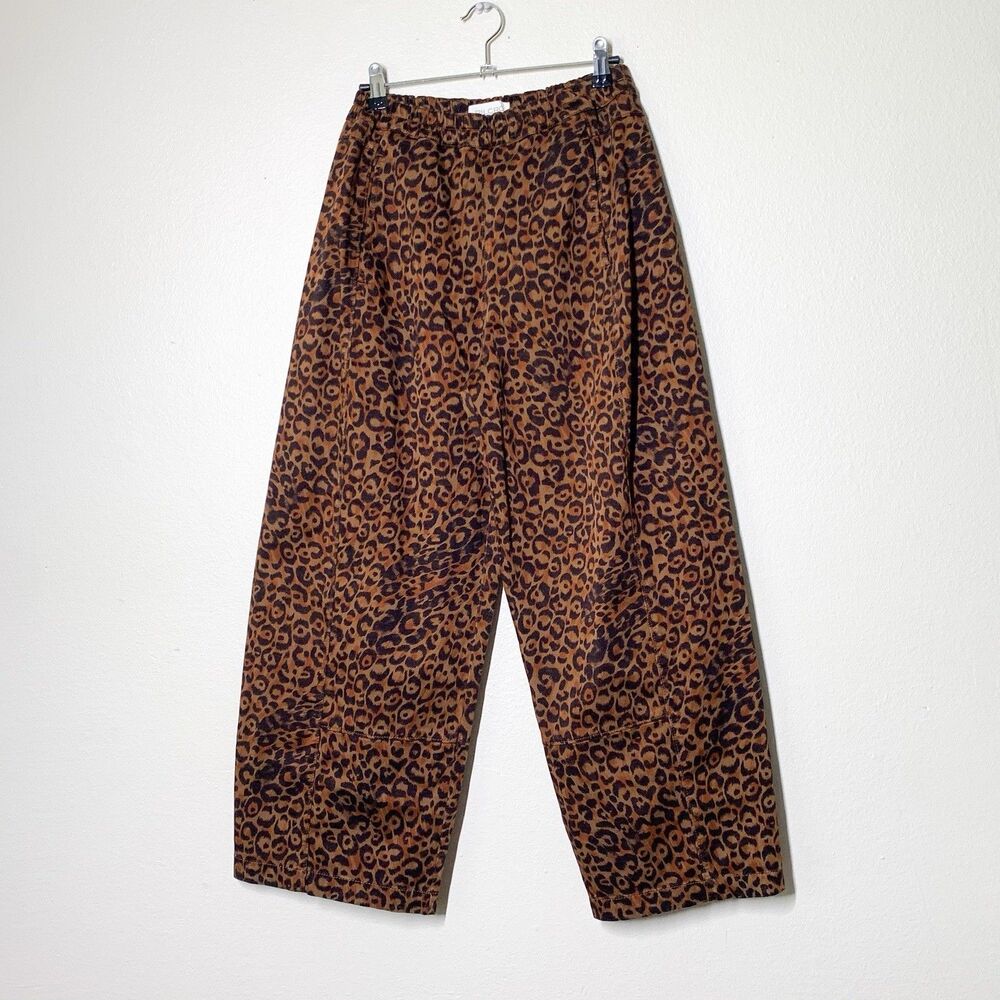 Pilcro Izzie Relaxed Sateen Pull-On Barrel Pants XS Viscose Cotton Blend Leopard